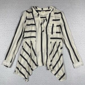 Maeve Anthropologie‎ Shirt Womens 0 Cream Black Striped Asymmetric Hem Career